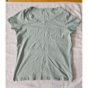 Max Studio Women’s Favorite Tee Light Blue Green Pocket Short Sleeve Shirt